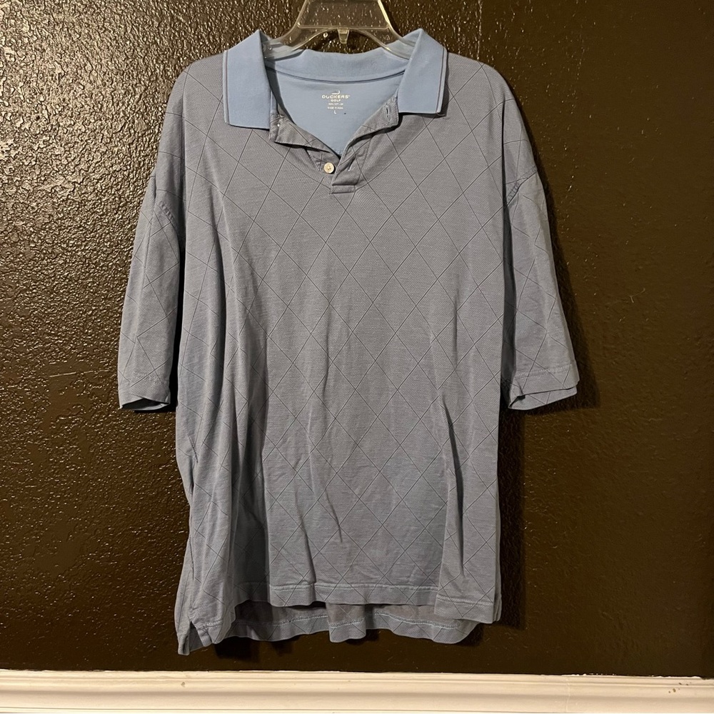 Blue Argyle Dockers Golf Short Sleeve Collared Shirt, Size Large